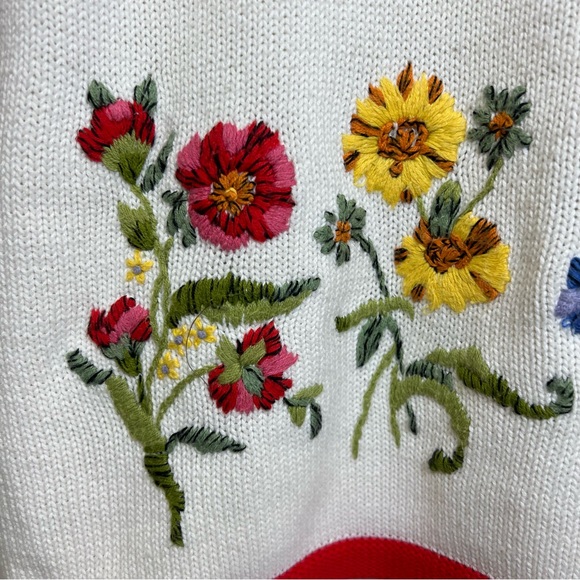 Vintage 1992 Susan Bristol Hand Embroidered Floral Short Sleeve Sweater - Picture 7 of 13